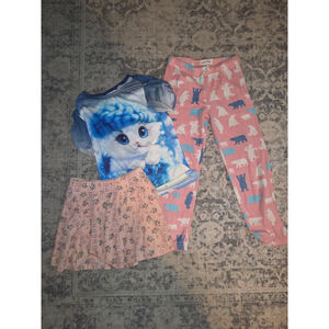 Girls kitty cat top little Blue House Pink Blue Bear Print Pajama Bottoms 10